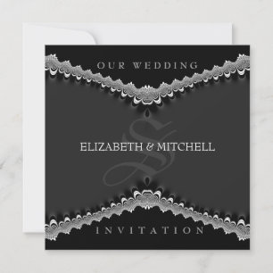 Gothic schwarze Satin-Spitze Hochzeits Einladungen