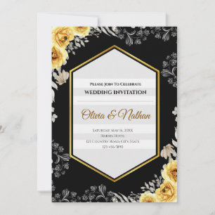 Gothic-Schwarze und Senfgelbe Hochzeitseinladung Einladung