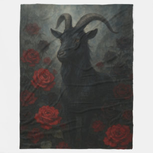 Gothic Schwarze Ziege mit roten Rosen Dark Art Fleecedecke