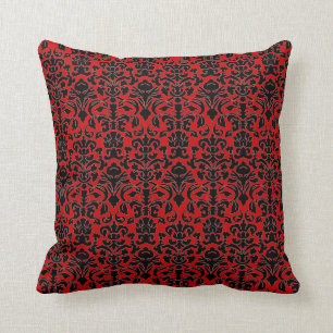 Gothic schwarzes und rotes Damast-Kissen Kissen