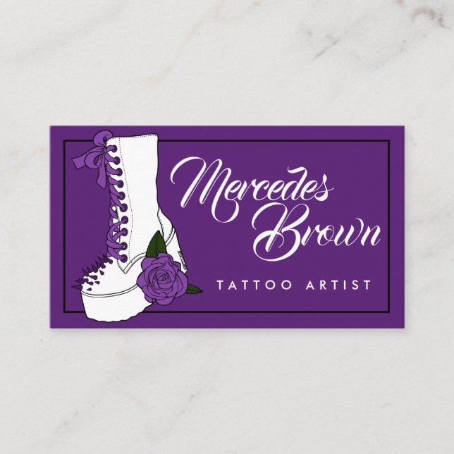 Gothic Script Boot Lila Tattoo Artist Visitenkarte (Vorderseite)