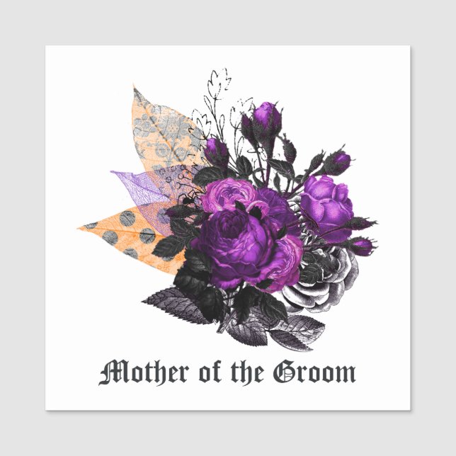 Gothic Shabby-Chic Lila & Orange Floral Wedding Namensschild (Vorderseite)