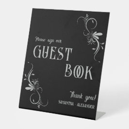Gothic Silver Gray Whimsigoth Wedding Gästebuch Sockelschild