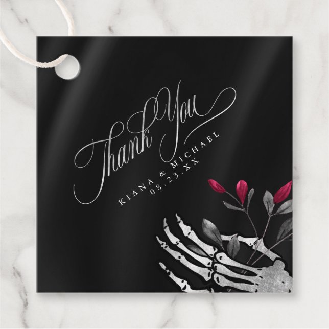 Gothic Skeletal Hand Danke Burgund ID866 Geschenkanhänger (Vorderseite)