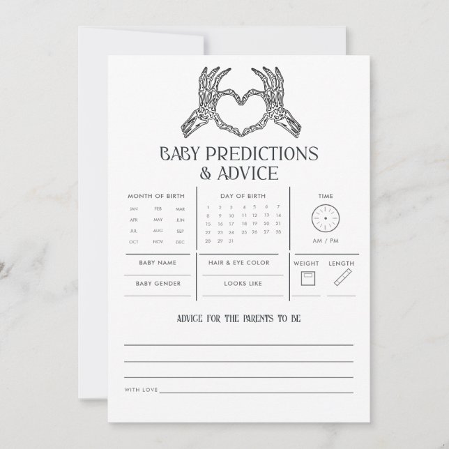 Gothic Skeleton Baby Predictions Advice Game Mitteilungskarte (Vorderseite)
