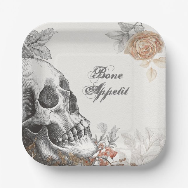 Gothic Skeleton Bone Appetit Halloween Pappteller (Vorderseite)