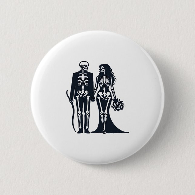 Gothic Skeleton Bride & Groom - Bis zum Tod tun wi Button (Vorderseite)