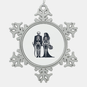 Gothic Skeleton Bride & Groom - Bis zum Tod tun wi Schneeflocken Zinn-Ornament