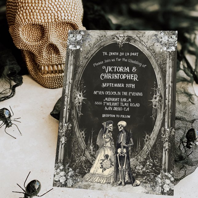 Gothic Skeleton Bride & Groom Wedding Einladung (Von Creator hochgeladen)