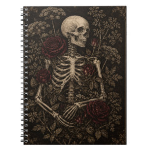 Gothic Skeleton Burgunderrose viktorianische Botan Notizblock