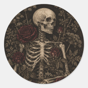 Gothic Skeleton Burgunderrose viktorianische Botan Runder Aufkleber