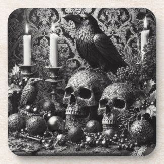 Gothic Skeleton Candle | Dark Monotone Halloween  Getränkeuntersetzer