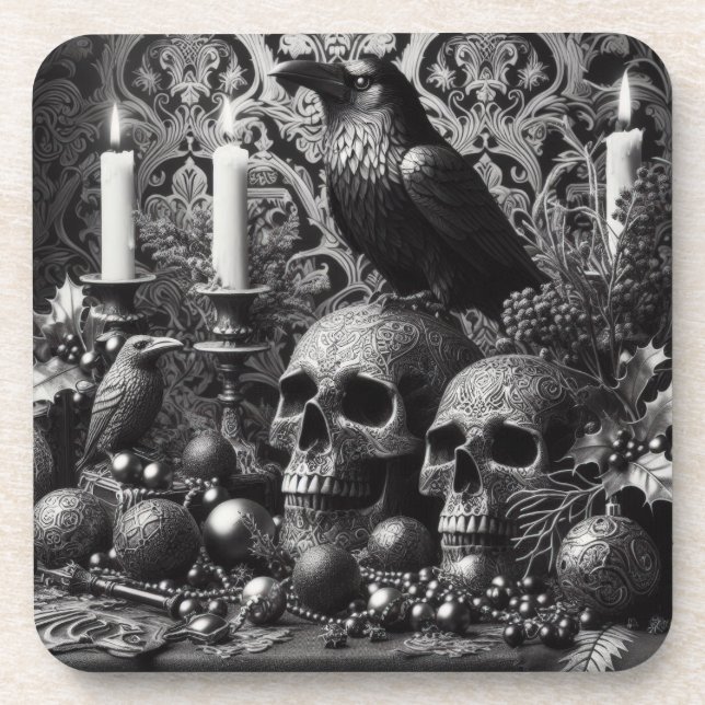 Gothic Skeleton Candle | Dark Monotone Halloween  Getränkeuntersetzer (Vorderseite)