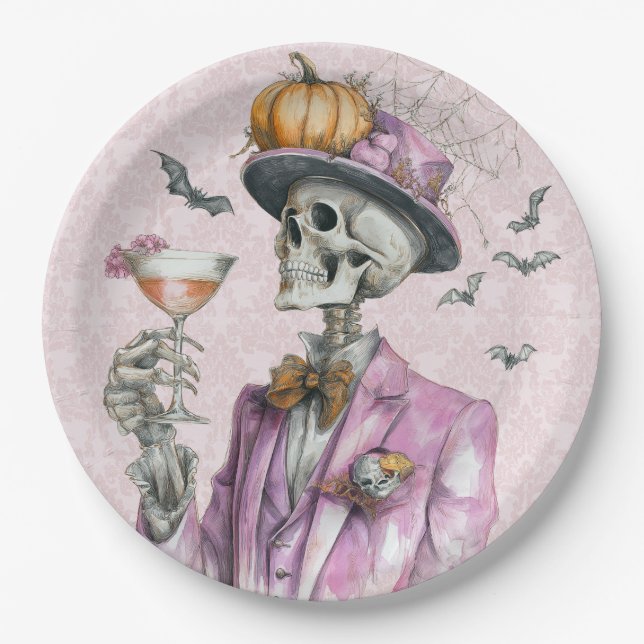 Gothic Skeleton Cocktail Party Halloween Pappteller (Vorderseite)
