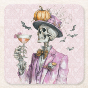 Gothic Skeleton Cocktailparty Halloween Rechteckiger Pappuntersetzer