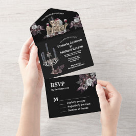 Gothic Skeleton Couple floral Wedding All In One Einladung