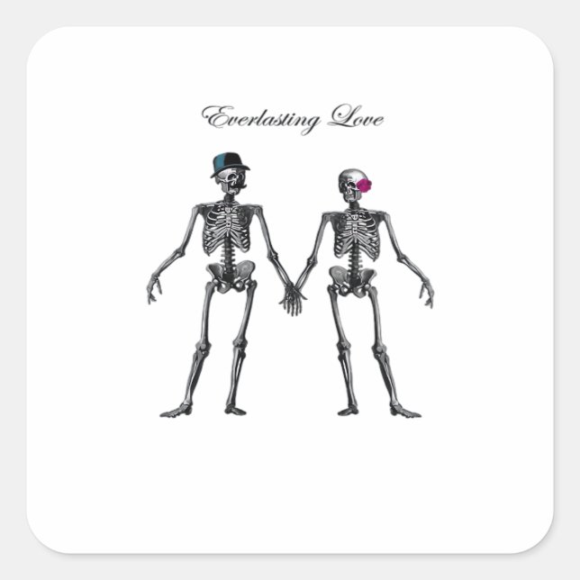 Gothic Skeleton Couple (weiß) Classic Quadratischer Aufkleber (Vorderseite)