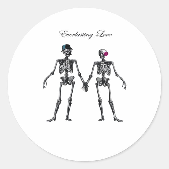 Gothic Skeleton Couple (weiß) Classic Runder Aufkleber (Vorderseite)