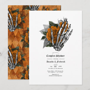 Gothic Skeleton Hand & Orange Rose Paare Dusche Einladung