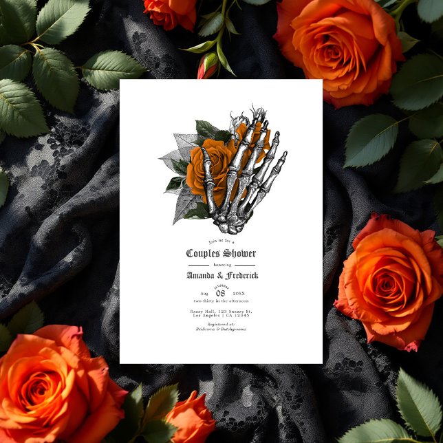 Gothic Skeleton Hand & Orange Rose Paare Dusche Einladung (Gothic Skeleton Hand & Orange Rose Couples Shower Invitation)