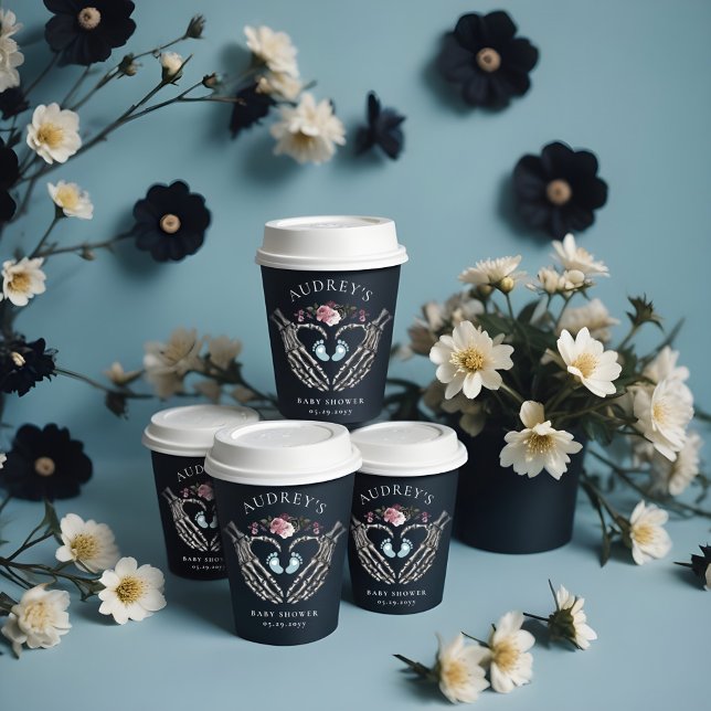 Gothic Skeleton Hands Heart Baby Boy Dusche Pappbecher (Gothic Skeleton Hands Heart Baby Boy Shower Paper Cups)