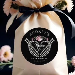 Gothic Skeleton Hands Heart Baby Dusche Vielen Dan Runder Aufkleber