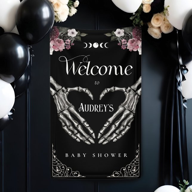 Gothic Skeleton Hands Heart Baby Dusche Willkommen Banner (Gothic Skeleton Hands Heart Baby Shower Welcome Banner)