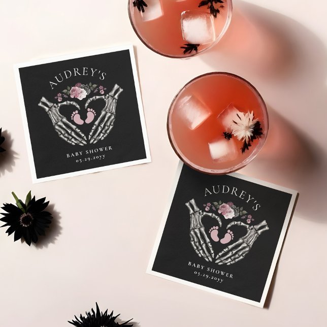 Gothic Skeleton Hands Heart Baby Girl Shower Serviette (Gothic Skeleton Hands Heart Baby Boy Shower Napkins)