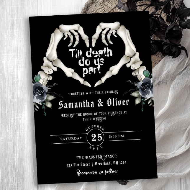 Gothic Skeleton Herz bis Tod Do Black Wedding Einladung (Von Creator hochgeladen)