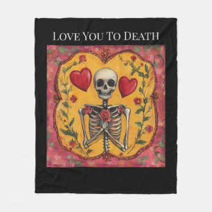 Gothic Skeleton Herz Rote Rosen Romantische Volksk Fleecedecke