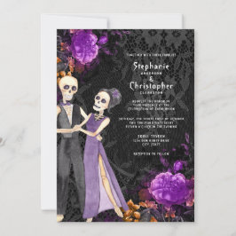 Gothic Skeleton Lila Floral Halloween Hochzeit Einladung
