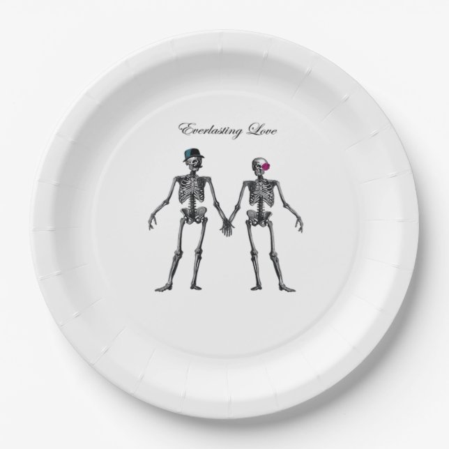 Gothic Skeleton Paar (Weiß) Klassisch Pappteller (Vorderseite)