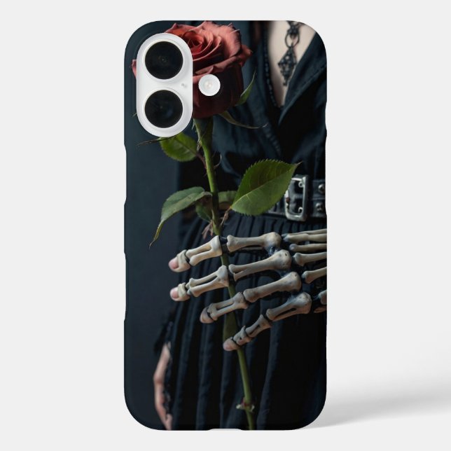 Gothic Skeleton Rose Halloween iPhone 16 Hülle (Rückseite)