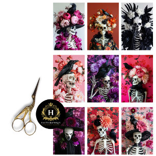 Gothic Skeleton Schädel Junk Journal Decoupage Seidenpapier
