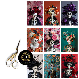 Gothic Skeleton Skull Junk Journal Decoupage Seidenpapier