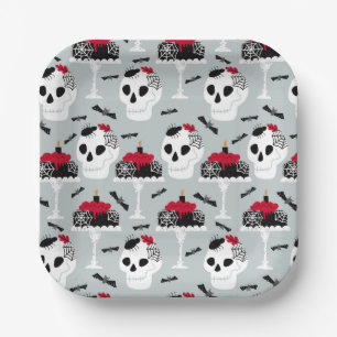 Gothic Skeleton Skull Party Tortenschwänze Pappteller