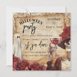 Gothic Skeleton und Ghost Viktorianisch Halloween Einladung