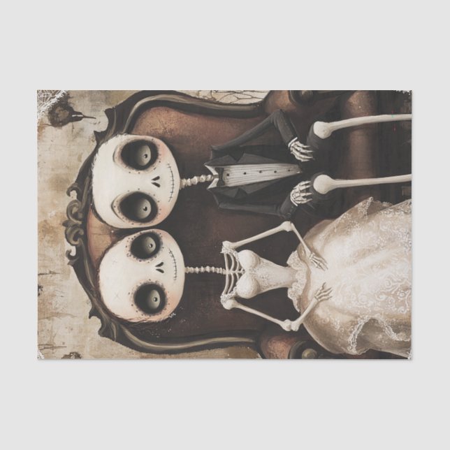 Gothic Skeleton Wedding Halloween Decoup Seidenpapier (Vorderseite)