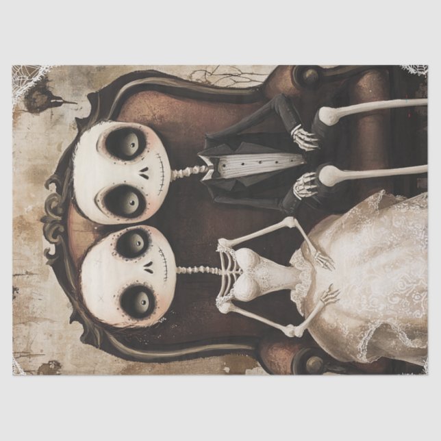Gothic Skeleton Wedding Halloween Decoup Seidenpapier (Vorderseite)