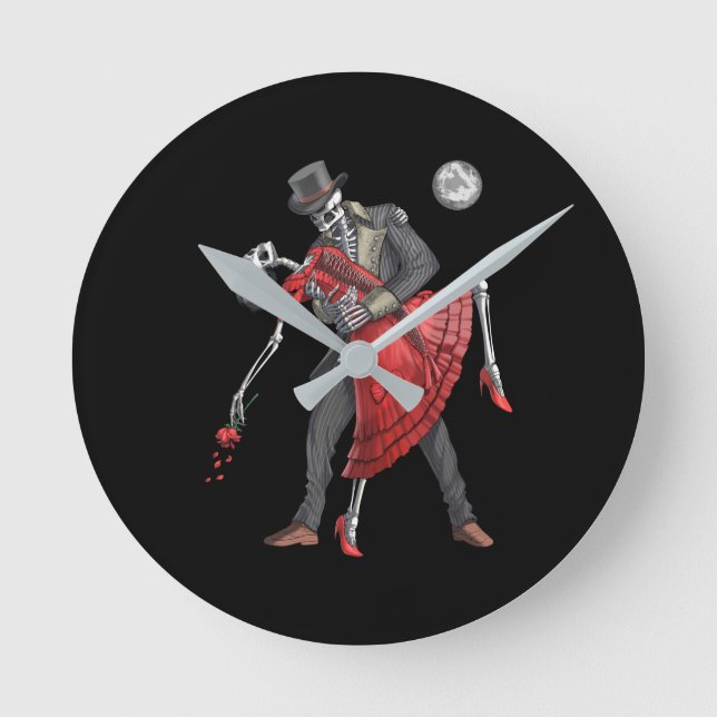 Gothic Skeletons Dancing Runde Wanduhr (Vorderseite)