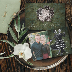 Gothic Skelett Blumen Elegante Foto Hochzeit Save The Date