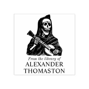 Gothic-Skelett, Gitarre spielend Bibliotheksbuch N Gummistempel