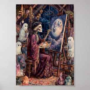 Gothic-Skelett-Künstler-Mond-Geister-Kunst Poster