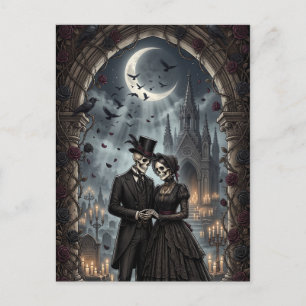 Gothic Skelett-Paar Dark Romance Rosen Postkarte