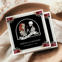 Gothic Skelett-Paar rote Rosen schwarze Hochzeit