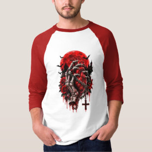 Gothic Skeletthände rote Rosen Halloween Horror D T-Shirt