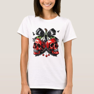Gothic Skull and Cherries Halloween T - Shirt