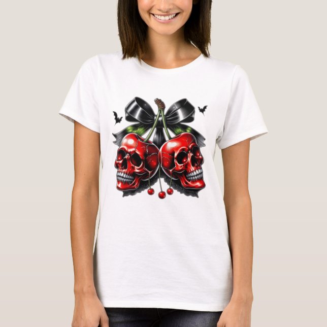 Gothic Skull and Cherries Halloween T - Shirt (Vorderseite)