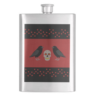 Gothic Skull and Guardian Ravens Halloween Flachmann