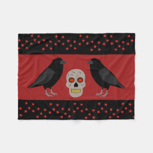 Gothic Skull and Guardian Ravens Halloween Fleecedecke